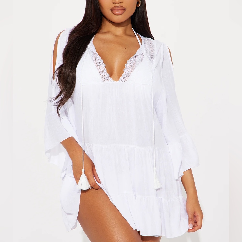 Crochet Tiered Cover Up Dress - White